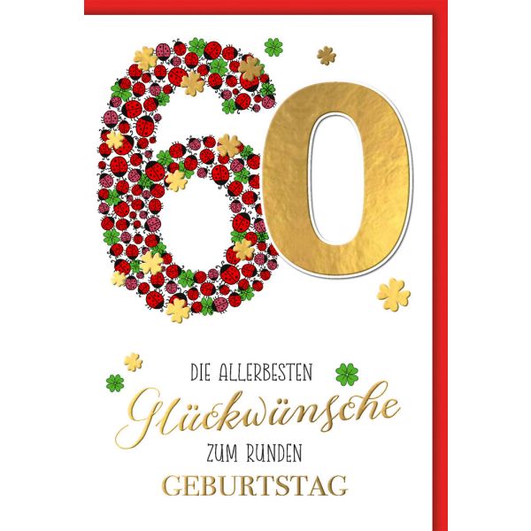 60. Geburtstag Karte mit Umschlag Marienkäfer