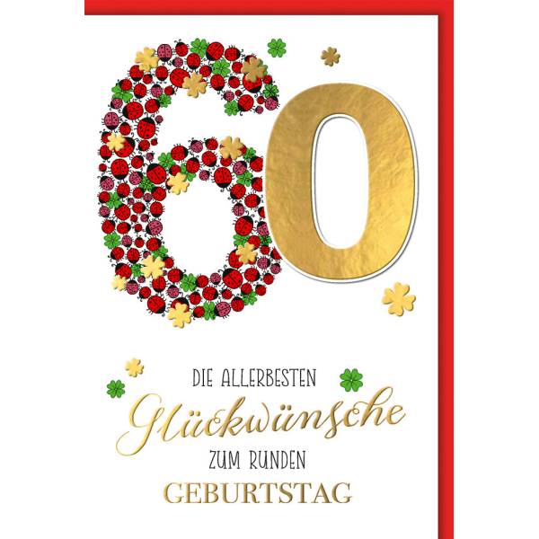 60. Geburtstag Karte mit Umschlag Marienkäfer