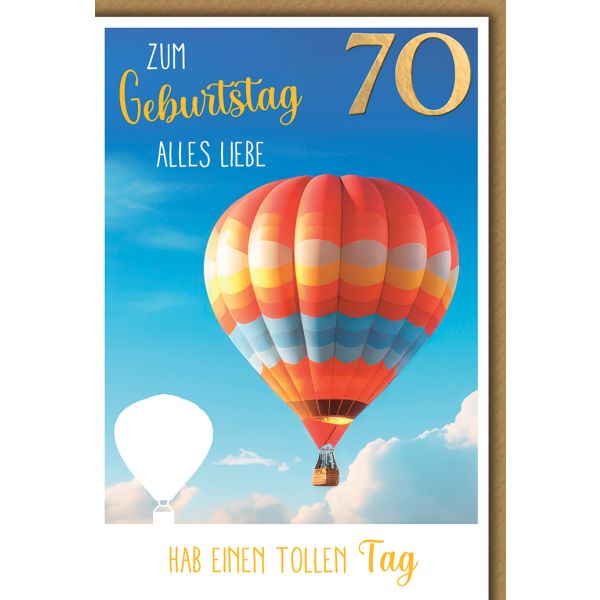 70. Geburtstag Glückwunschkarte mit Briefumschlag Heißluftballon Ballooning