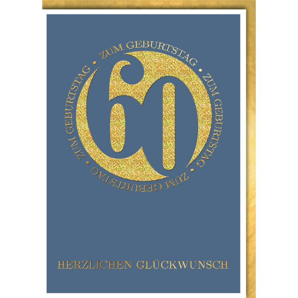 60. Geburtstag Glückwunschkarte mit Umschlag Liladunkel Kreis goldende 60 Herzlichen Glückwunsch