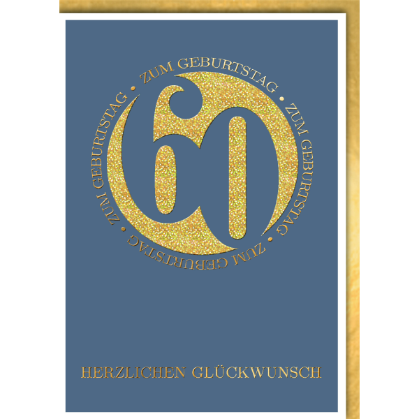 60. Geburtstag Glückwunschkarte mit Umschlag Liladunkel Kreis goldende 60 Herzlichen Glückwunsch