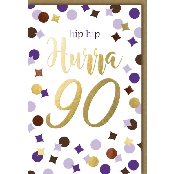 A 90. Geburtstag Glückwunschkarte mit Umschlag 90 Hip Hip Hurra