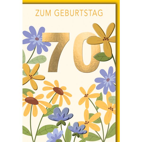 70. Geburtstag Grußkarte mit Umschlag bunte Blumen Retro
