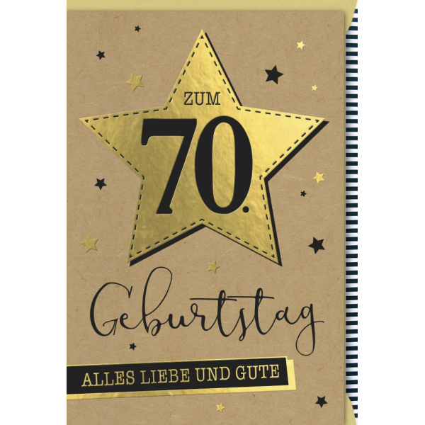 70. Geburtstag Glückwunschkarte mit Umschlag Zahl aus Blumen blaue Schmetterlinge zum Geburtstag die besten Wünsche