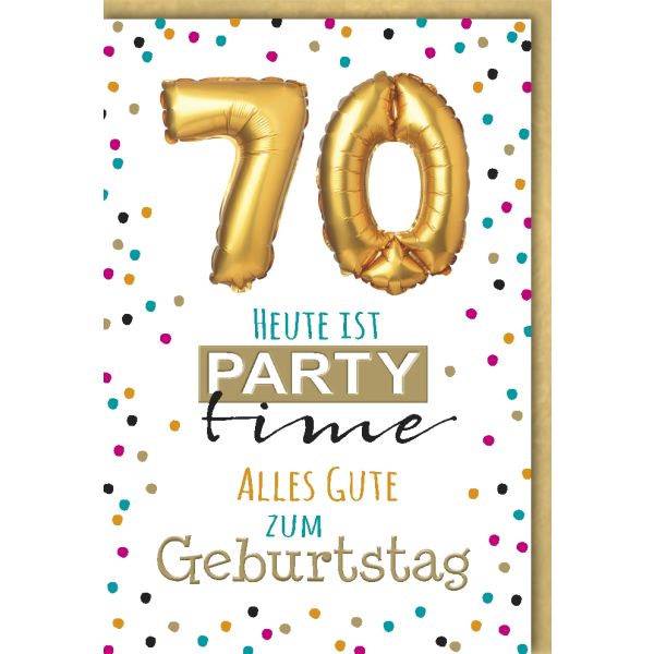 A 70. Geburtstag Glückwunschkarte mit Umschlag 70 Party Time Alles Gute