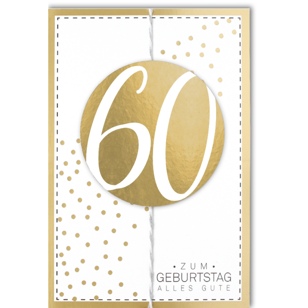 A 60. Geburtstag Glückwunschkarte mit Umschlag 60 Gold Tupfen