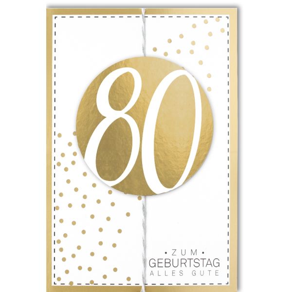 A 80. Geburtstag Glückwunschkarte mit Umschlag 80 Gold Alles Gute