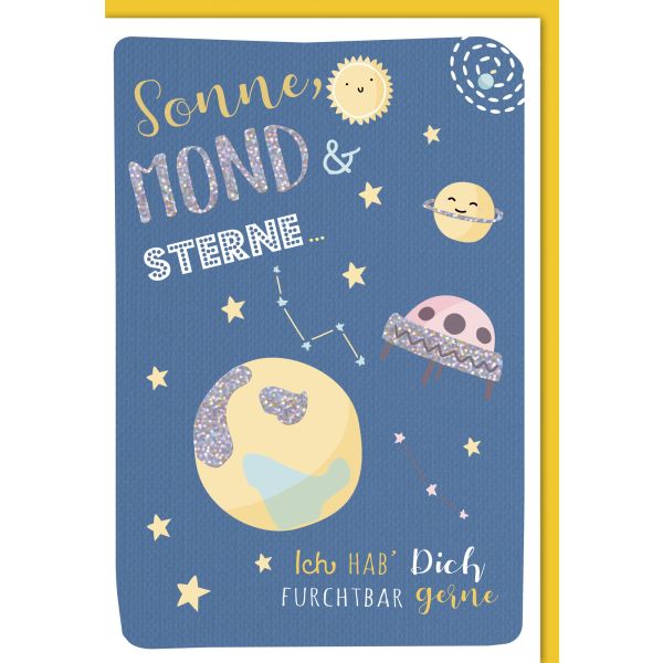 Geburtstag Glückwunschkarte mit Umschlag "Sonne, Mond und Sterne..."