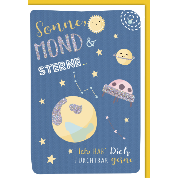 Geburtstag Glückwunschkarte mit Umschlag "Sonne, Mond und Sterne..."