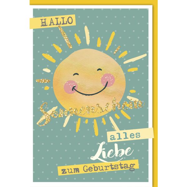 Geburtstag Glückwunschkarte mit Umschlag, Sonne, alles Liebe