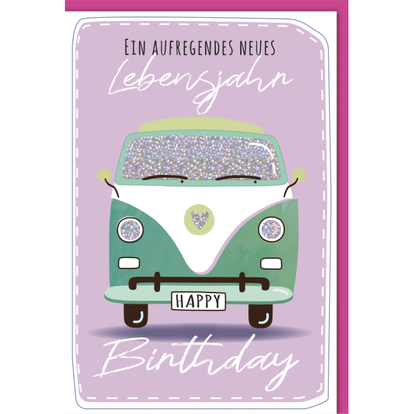 Geburtstag Glückwunschkarte mit Umschlag - Aufregendes Lebensjahr - Van