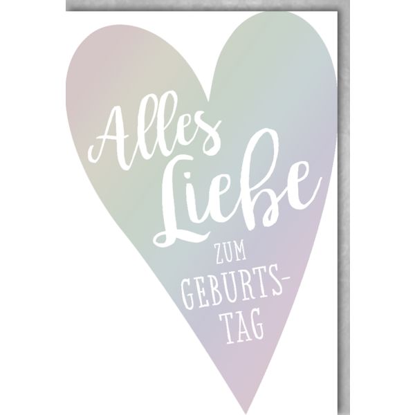 Geburtstag Glückwunschkarte mit Umschlag Herz Silber Alles Liebe