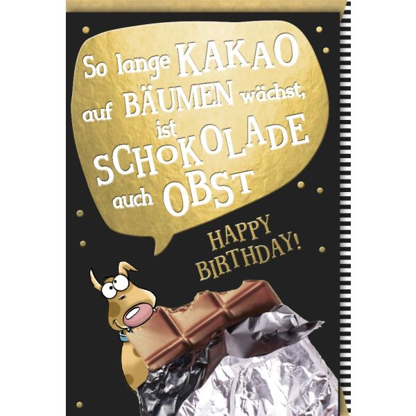 Geburtstag Glückwunschkarte mit Umschlag Kakao Bäume Schokolade Obst Happy Birthday