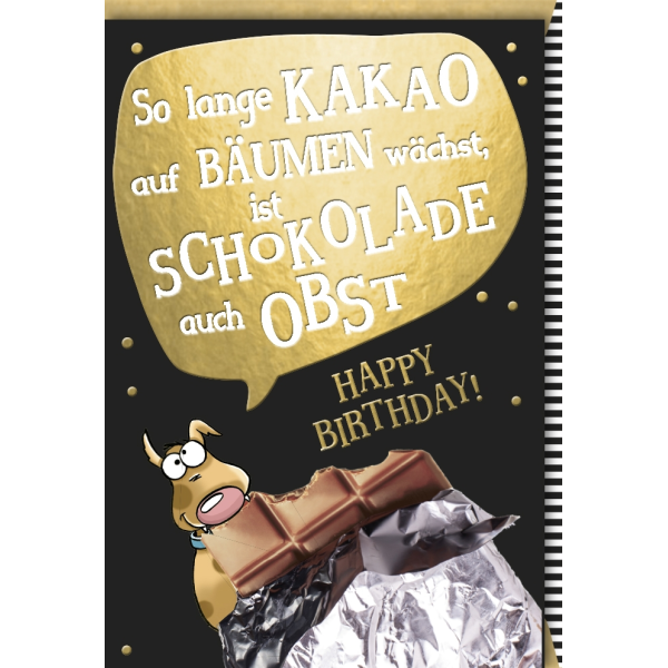 Geburtstag Glückwunschkarte mit Umschlag Kakao Bäume Schokolade Obst Happy Birthday