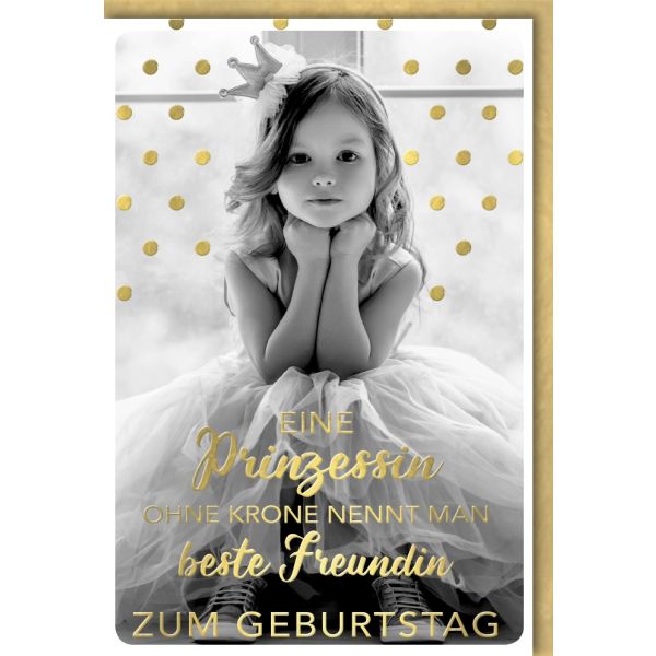 Geburtstag Dots&Fun Glückwunschkarte mit Umschlag Prinzessin ohne Krone beste Freundin