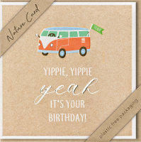 Geburtstag – Nature Cards – unverpackt - Glückwunschkarte im Format 15,5 x 15,5 cm mit Briefumschlag - VW Bus