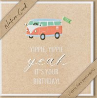 Geburtstag – Nature Cards – unverpackt - Glückwunschkarte im Format 15,5 x 15,5 cm mit Briefumschlag - VW Bus