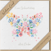 Geburtstag – Nature Cards – unverpackt - Glückwunschkarte im Format 15,5 x 15,5 cm mit Briefumschlag - Schmetterling aus Blüten