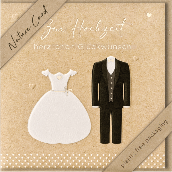 Hochzeit Nature Cards unverpackte quadratische Hochzeitskarte mit Briefumschlag Hochzeitskleid und Anzug
