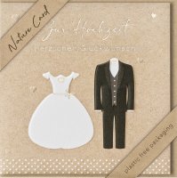 Hochzeit – Nature Cards – unverpackt - Glückwunschkarte im Format 15,5 x 15,5 cm mit Briefumschlag - Hochzeitskleid und Anzug
