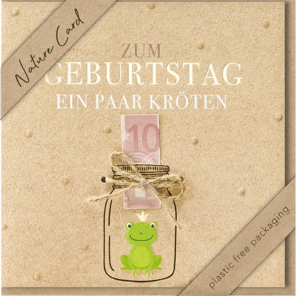 Geldkarte – Nature Cards – unverpackt - Glückwunschkarte im Format 15,5 x 15,5 cm mit Briefumschlag - Frosch im Glas