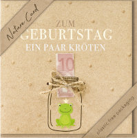 Geldkarte – Nature Cards – unverpackt - Glückwunschkarte im Format 15,5 x 15,5 cm mit Briefumschlag - Frosch im Glas