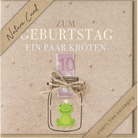 Geldkarte – Nature Cards – unverpackt - Glückwunschkarte im Format 15,5 x 15,5 cm mit Briefumschlag - Frosch im Glas