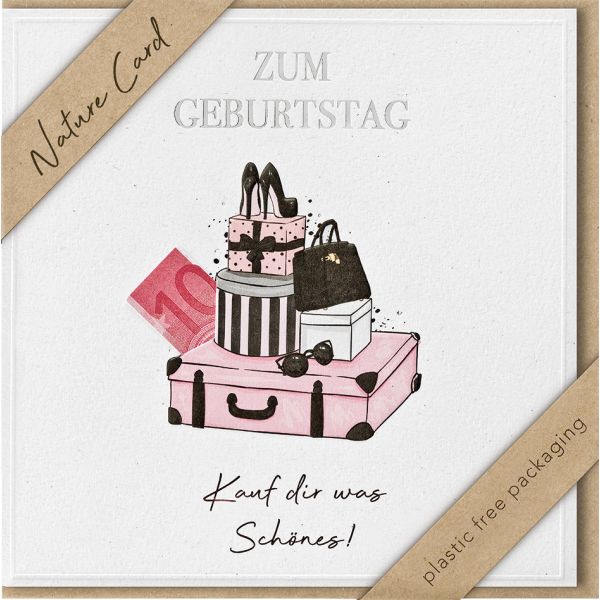 Geldkarte – Nature Cards – unverpackt - Glückwunschkarte im Format 15,5 x 15,5 cm mit Briefumschlag – Koffer