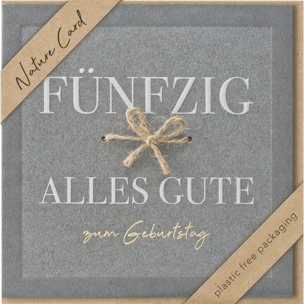 50. Geburtstag Nature Cards unverpackte Glückwunschkarte mit Umschlag 50 Schleife Alles Gute