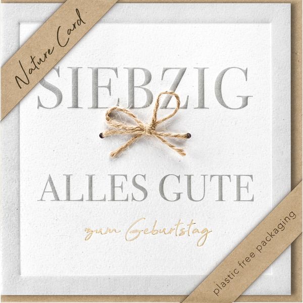 70. Geburtstag Nature Cards Quadratische unverpackte Glückwunschkarte mit Umschlag 70 Schleife Alles Gute
