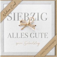 70. Geburtstag Nature Cards Quadratische unverpackte Glückwunschkarte mit Umschlag 70 Schleife Alles Gute