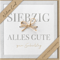 70. Geburtstag Nature Cards Quadratische unverpackte Glückwunschkarte mit Umschlag 70 Schleife Alles Gute