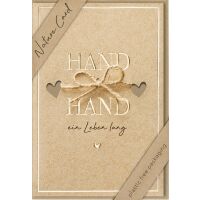 Hochzeit Vermählung Nature Cards unverpackte Glückwunschkarte mit Umschlag Schleife Hand in Hand