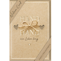 Hochzeit Vermählung Nature Cards unverpackte Glückwunschkarte mit Umschlag Schleife Hand in Hand