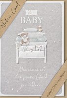 Geburt – Baby – Freudiges Ereignis – Nature Cards – unverpackt - Glückwunschkarte im Format 11,5 x 17,5 cm mit Briefumschlag – Babybett