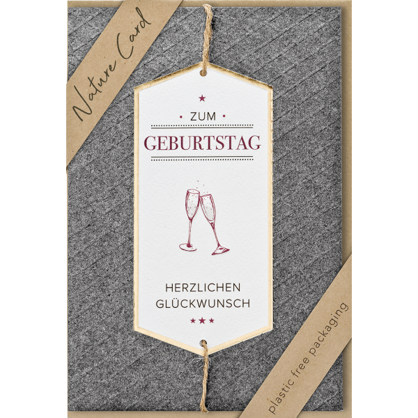 Geburtstag – Nature Cards – unverpackt - Glückwunschkarte im Format 11,5 x 17,5 cm mit Briefumschlag – Weingläser