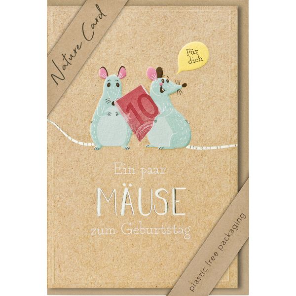 Geldkarte – Nature Cards – unverpackt - Glückwunschkarte im Format 11,5 x 17,5 cm mit Briefumschlag - Mäuse