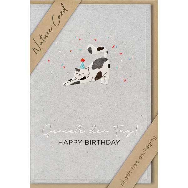 Geburtstag – Nature Cards – unverpackt - Glückwunschkarte im Format 11,5 x 17,5 cm mit Briefumschlag – Katze