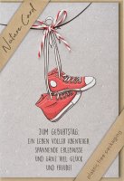Geburtstag – Nature Cards – unverpackt - Glückwunschkarte im Format 11,5 x 17,5 cm mit Briefumschlag - Schuhe an Leine