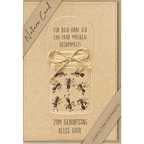 Geburtstag Nature Cards Unverpackte Geldkarte mit Umschlag Mücken Glas Alles Gute