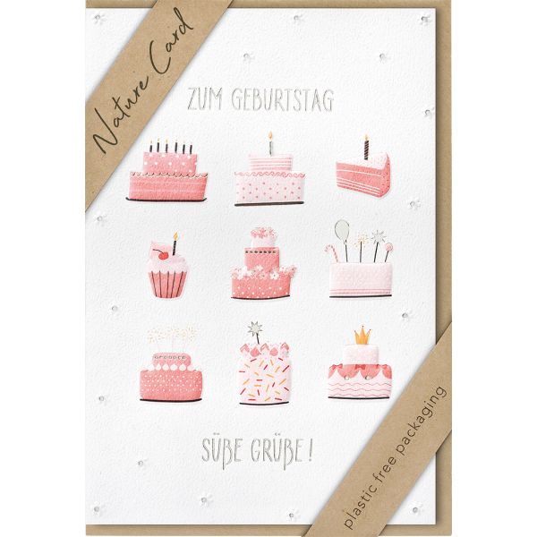 Geburtstag – Nature Cards – unverpackt - Glückwunschkarte im Format 11,5 x 17,5 cm mit Briefumschlag – Kuchen
