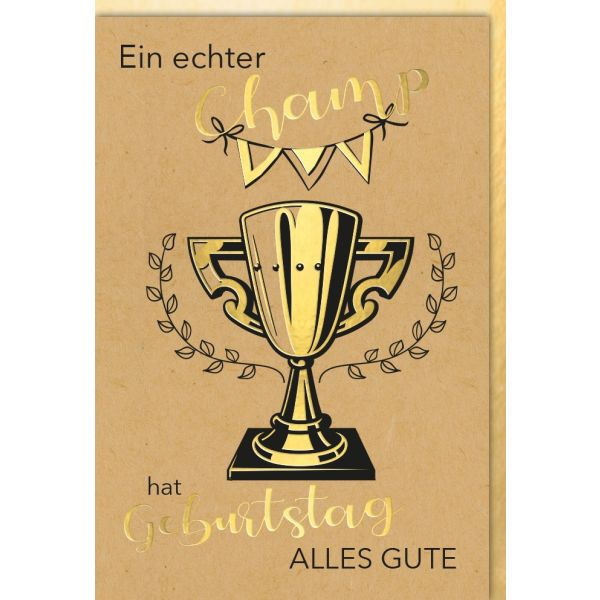 Geburtstag Glückwunschkarte mit Umschlag Echter Champ Pokal Alles Gute