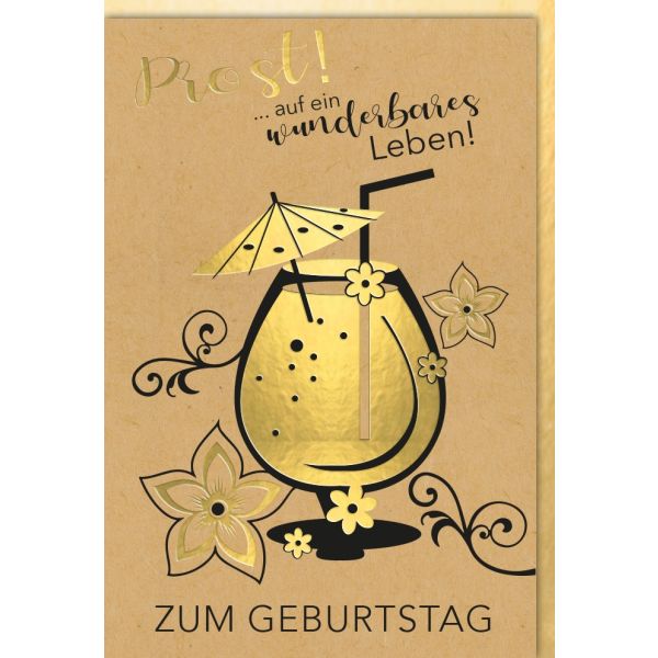 Geburtstag Glückwunschkarte mit Umschlag - Prost Cocktail