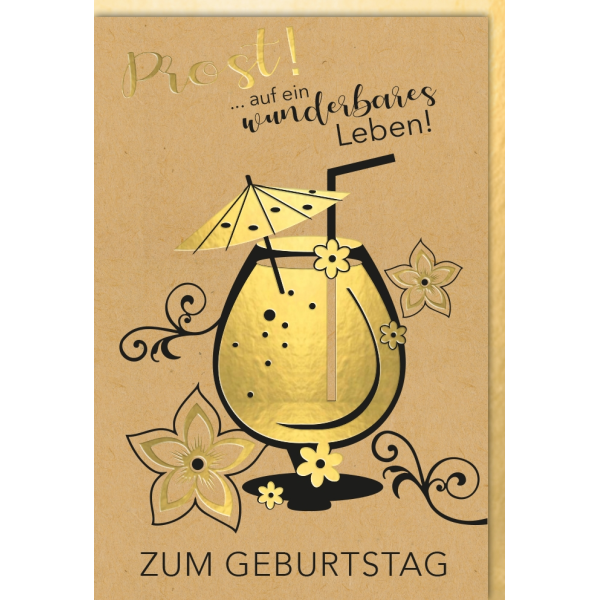 Geburtstag Glückwunschkarte mit Umschlag - Prost Cocktail