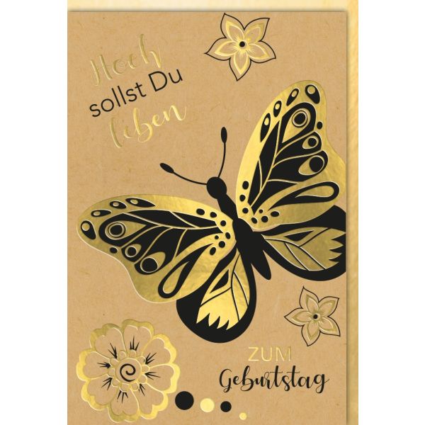 Geburtstag Glückwunschkarte mit Umschlag Schmetterling Hoch sollst Du leben