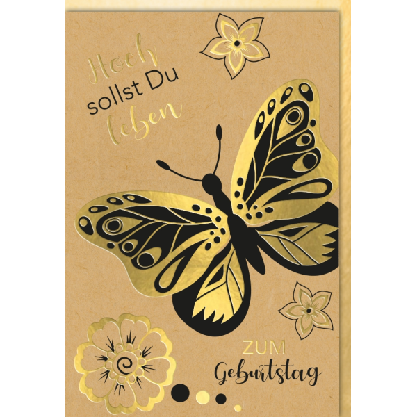 Geburtstag Glückwunschkarte mit Umschlag Schmetterling Hoch sollst Du leben