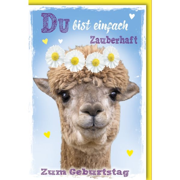 Geburtstag Glückwunschkarte mit Umschlag Lama Alpaka "Du bist einfach..."