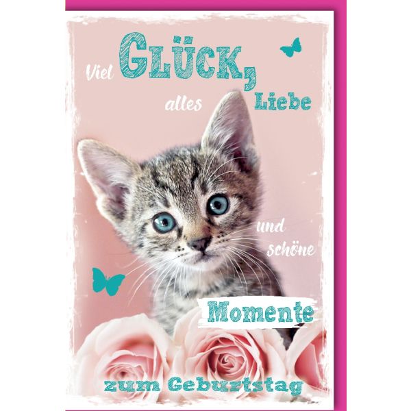 Geburtstag Glückwunschkarte mit Umschlag Katze Glück Liebe schöne Momente