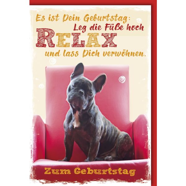 Geburtstag Glückwunschkarte mit Umschlag - Relaxen Hund