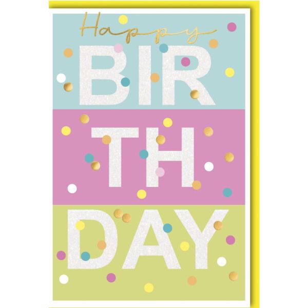 Geburtstag Glückwunschkarte mit Umschlag Konfetti Happy Birthday 3-farbig
